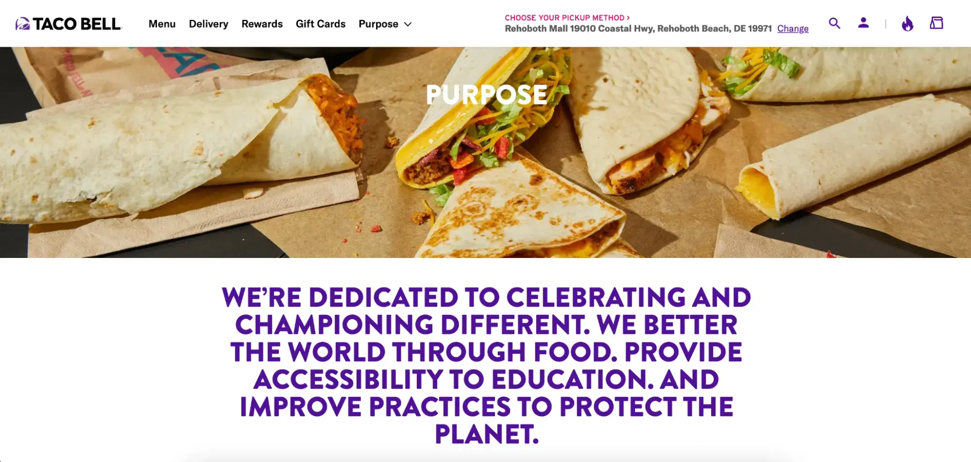 consistent brand voice on taco bell website