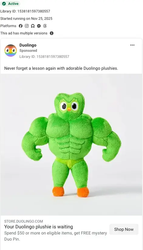 consistent brand voice in duolingo paid ad