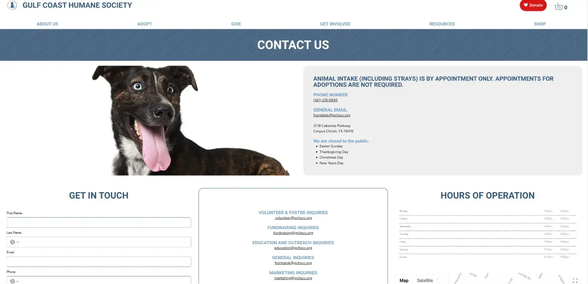 contact us page example, gulf coast humane society
