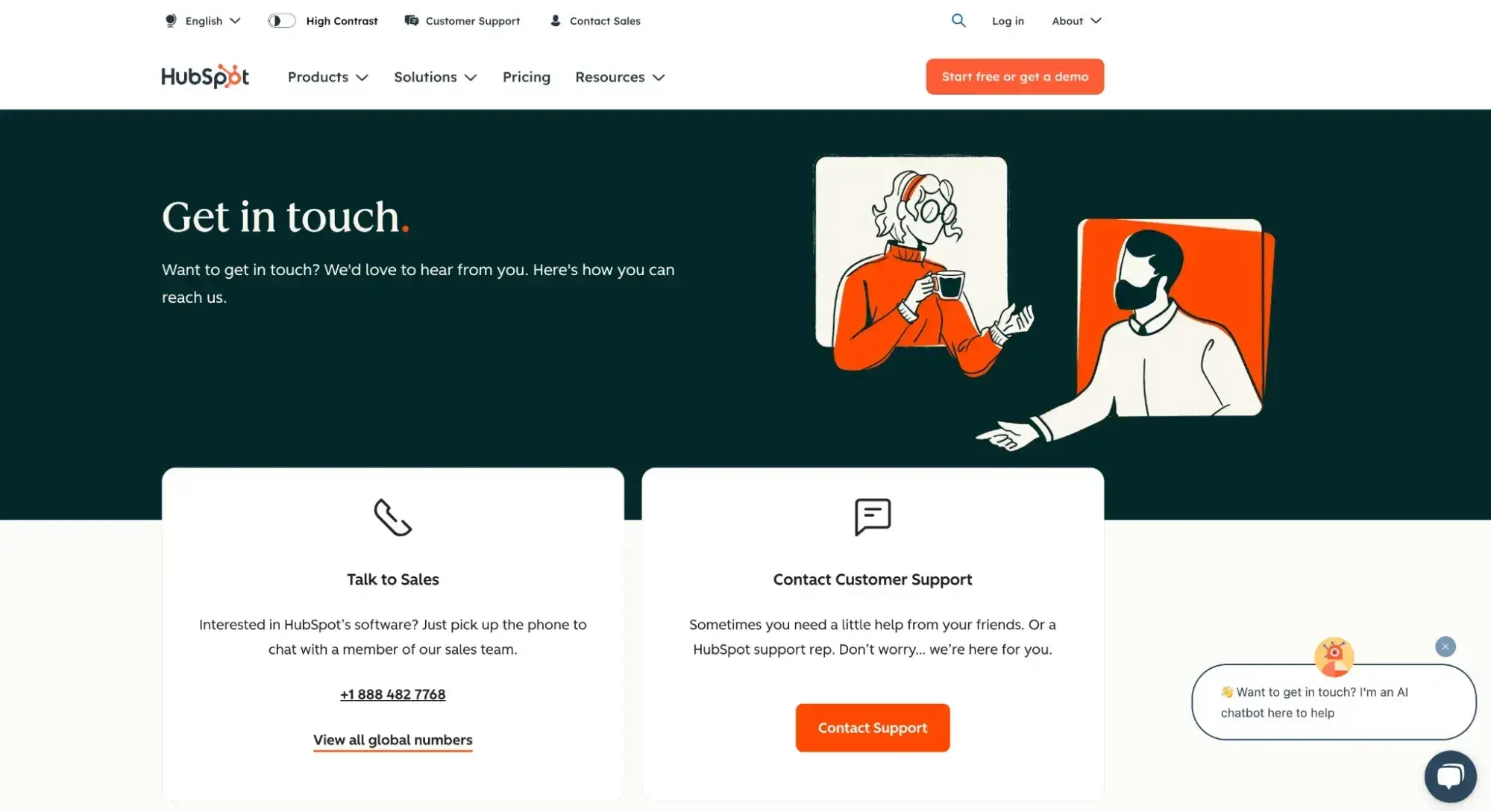 contact us page example, hubspot