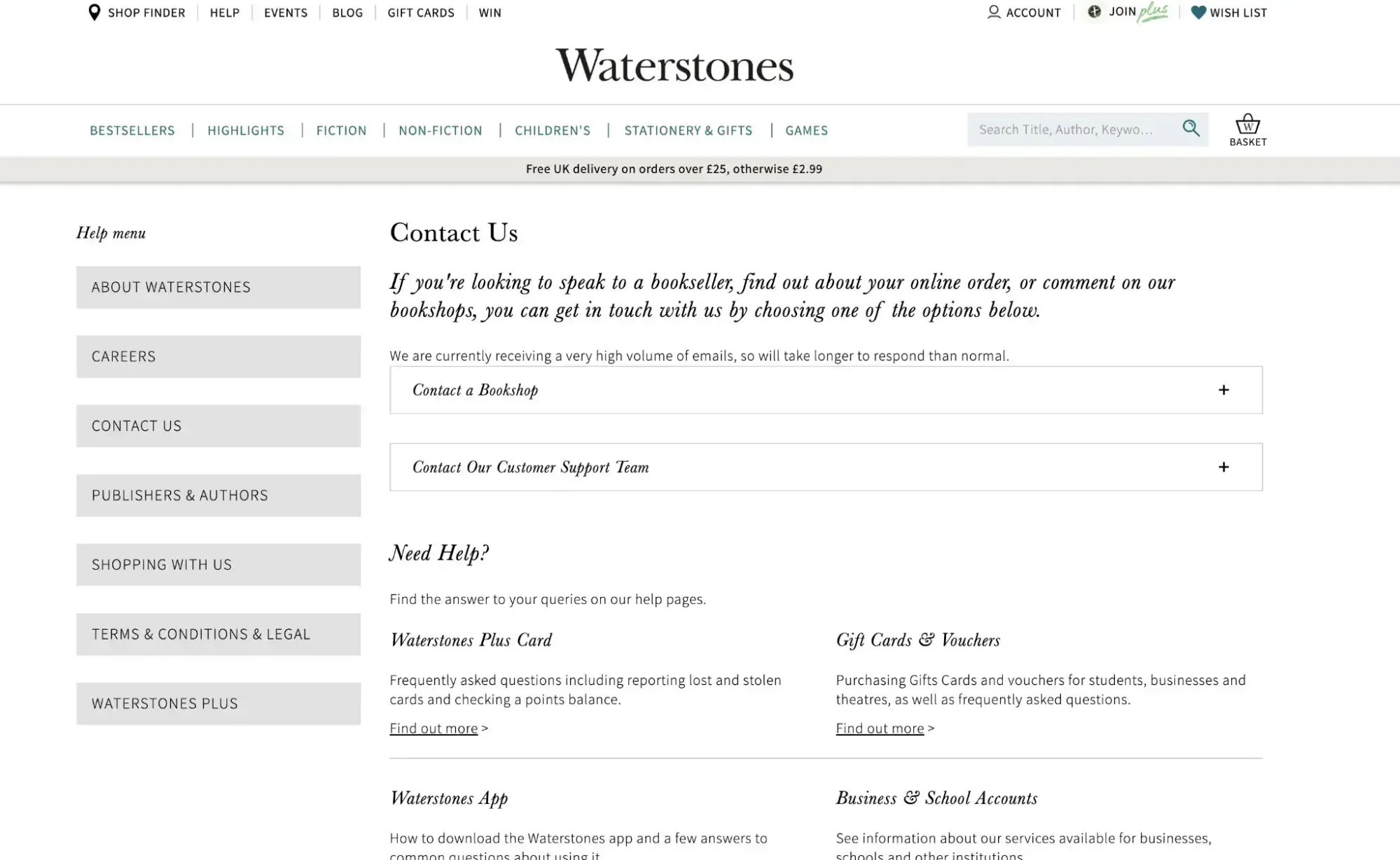 contact us page example, waterstones