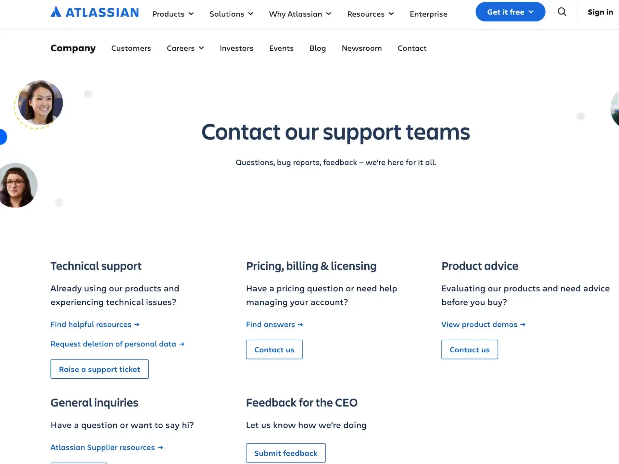 contact us page example, atlassian