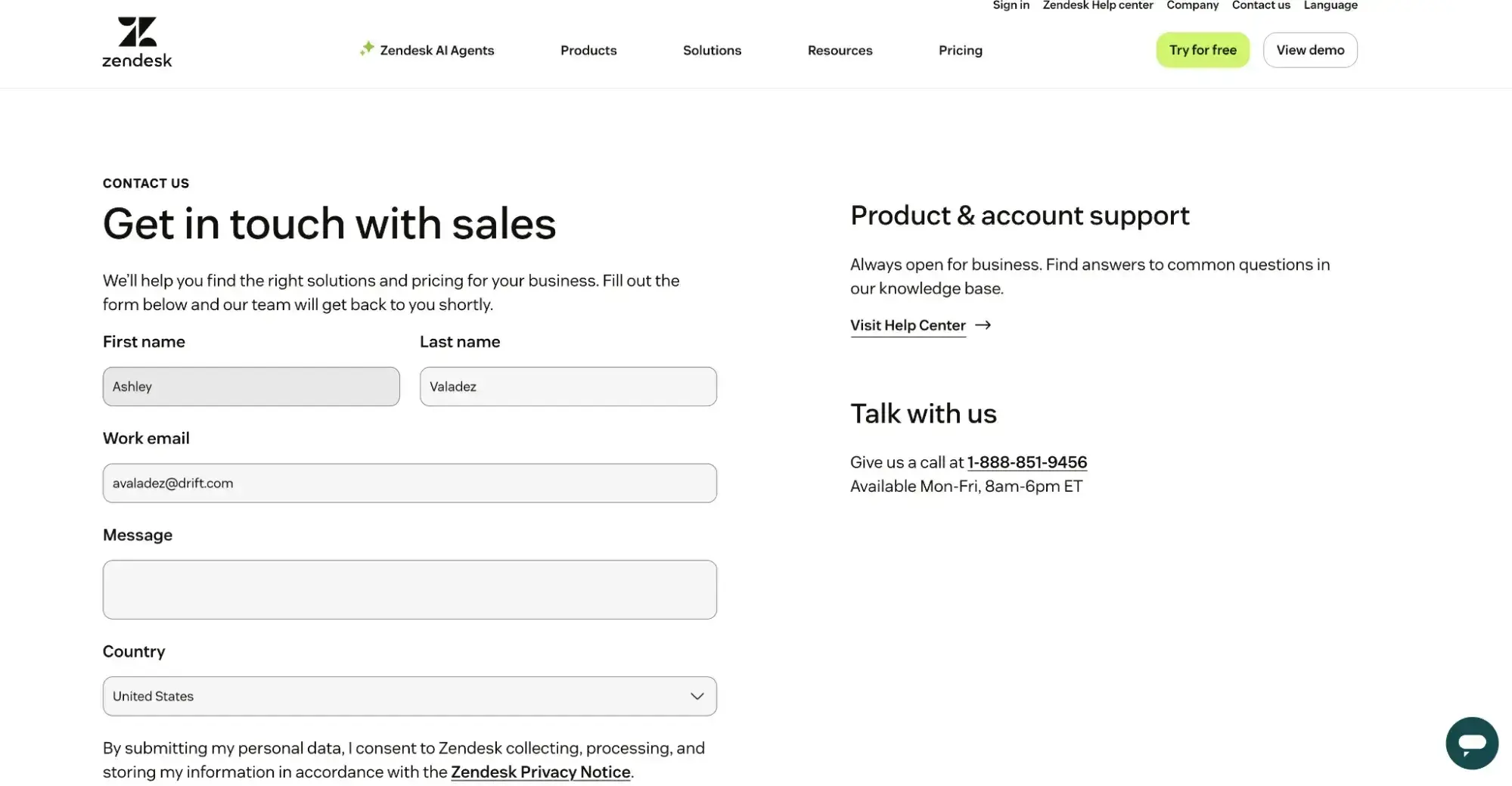 contact us page example, zendesk