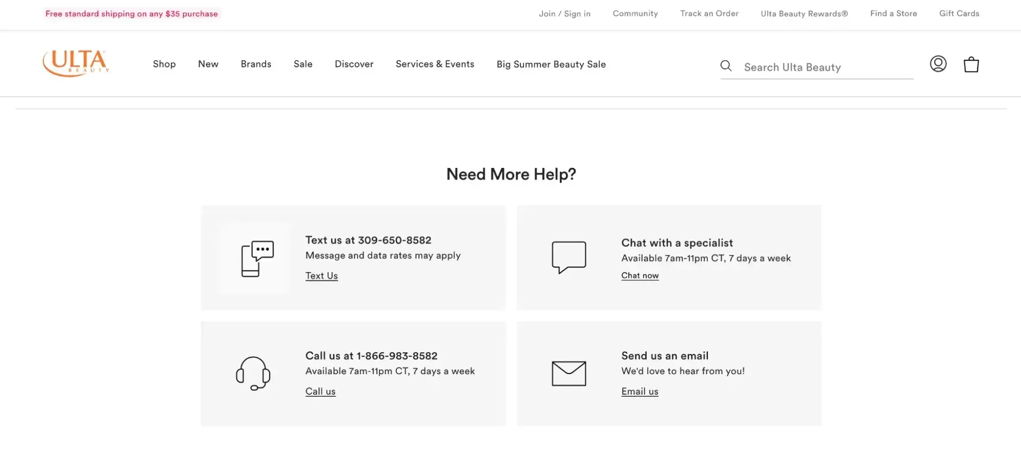 contact us page example, ulta