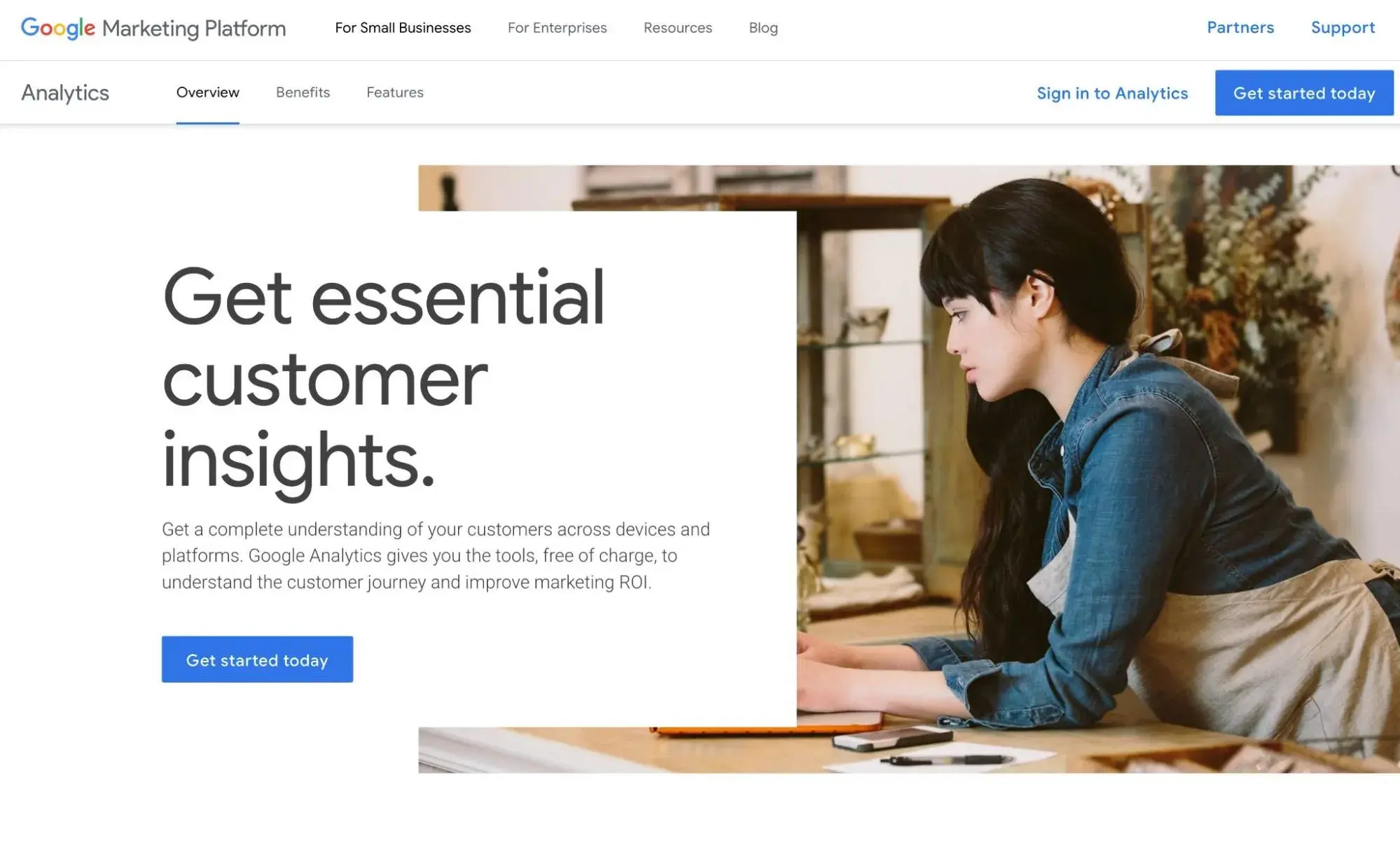 The Google Analytics homepage