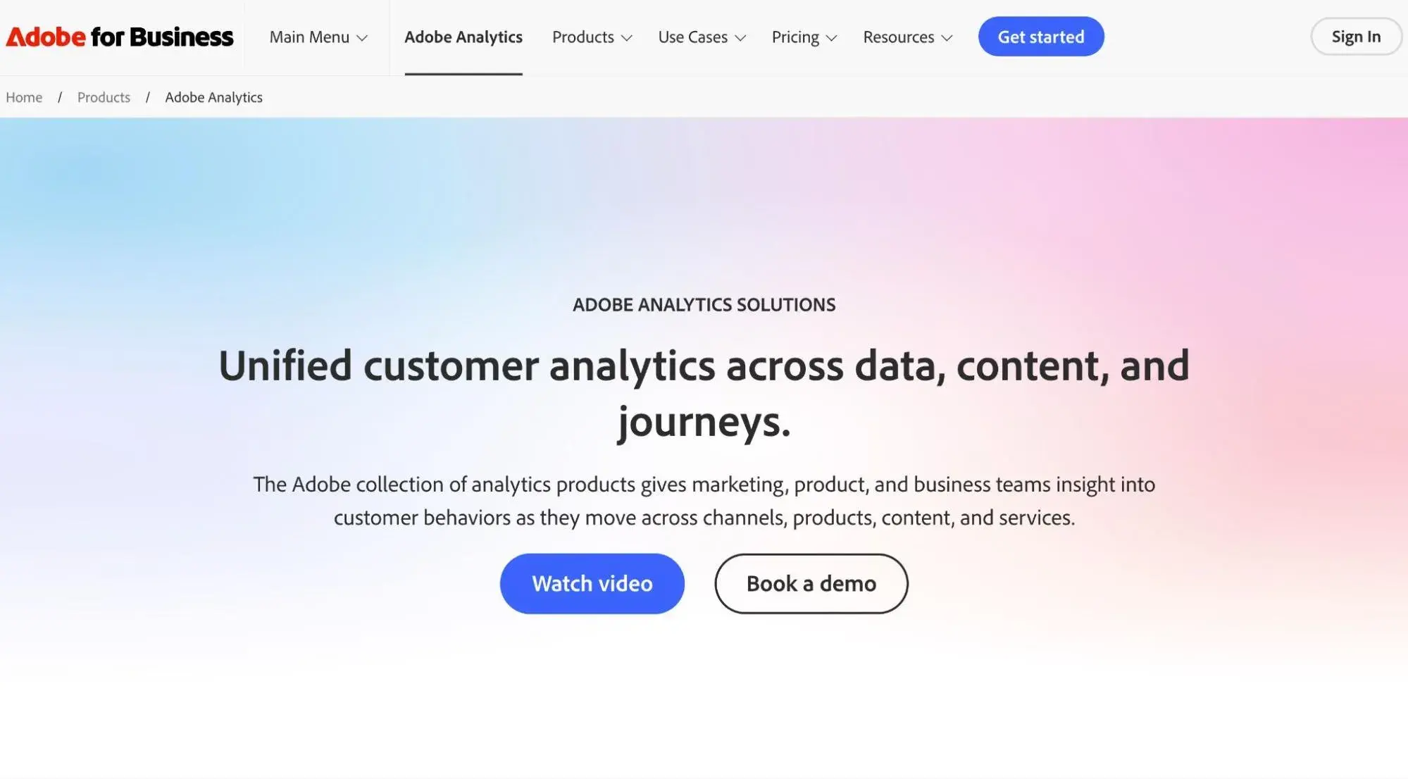 content analytics tools: The Adobe Analytics homepage