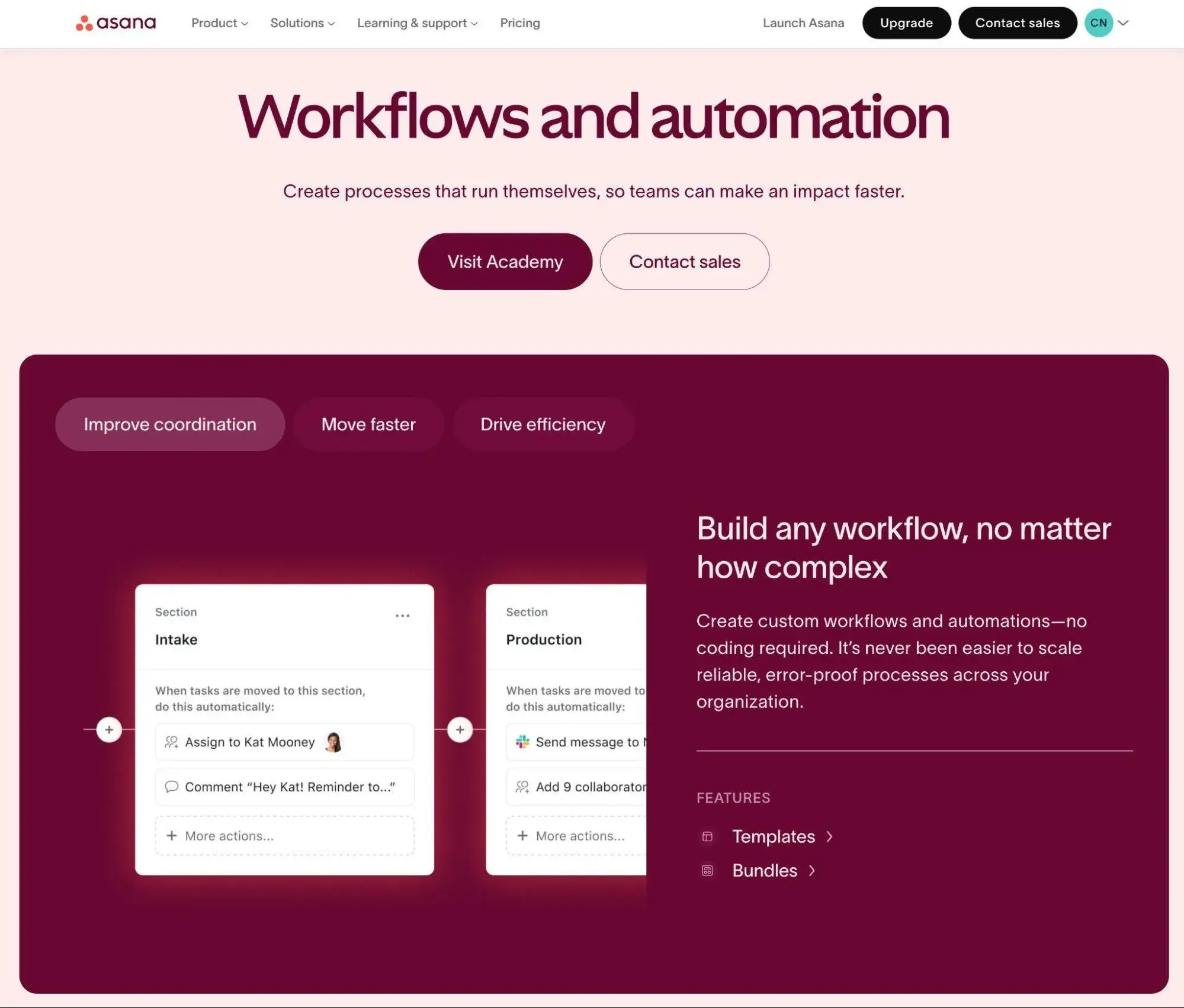 content collaboration platform: The Asana workflows and automation feature page