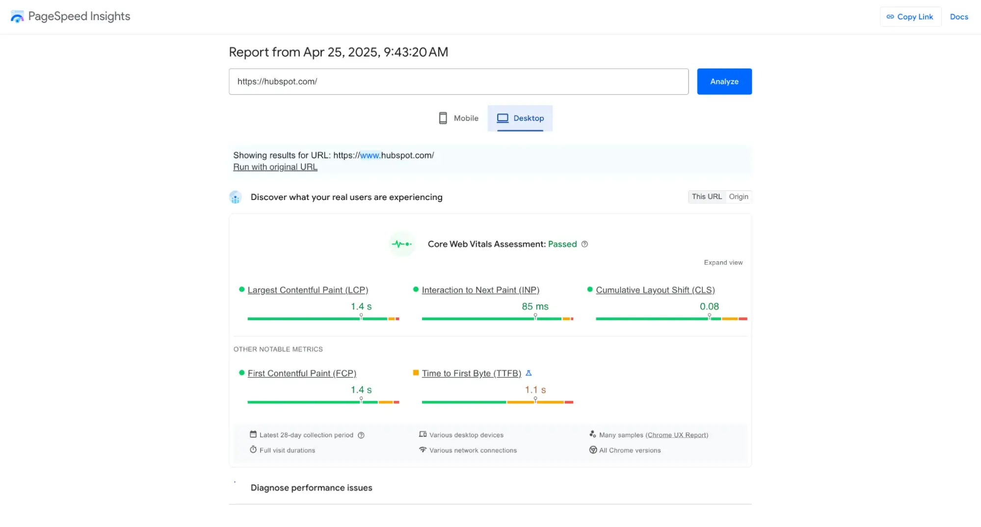 content experience: performance check with googles pagespeed insight
