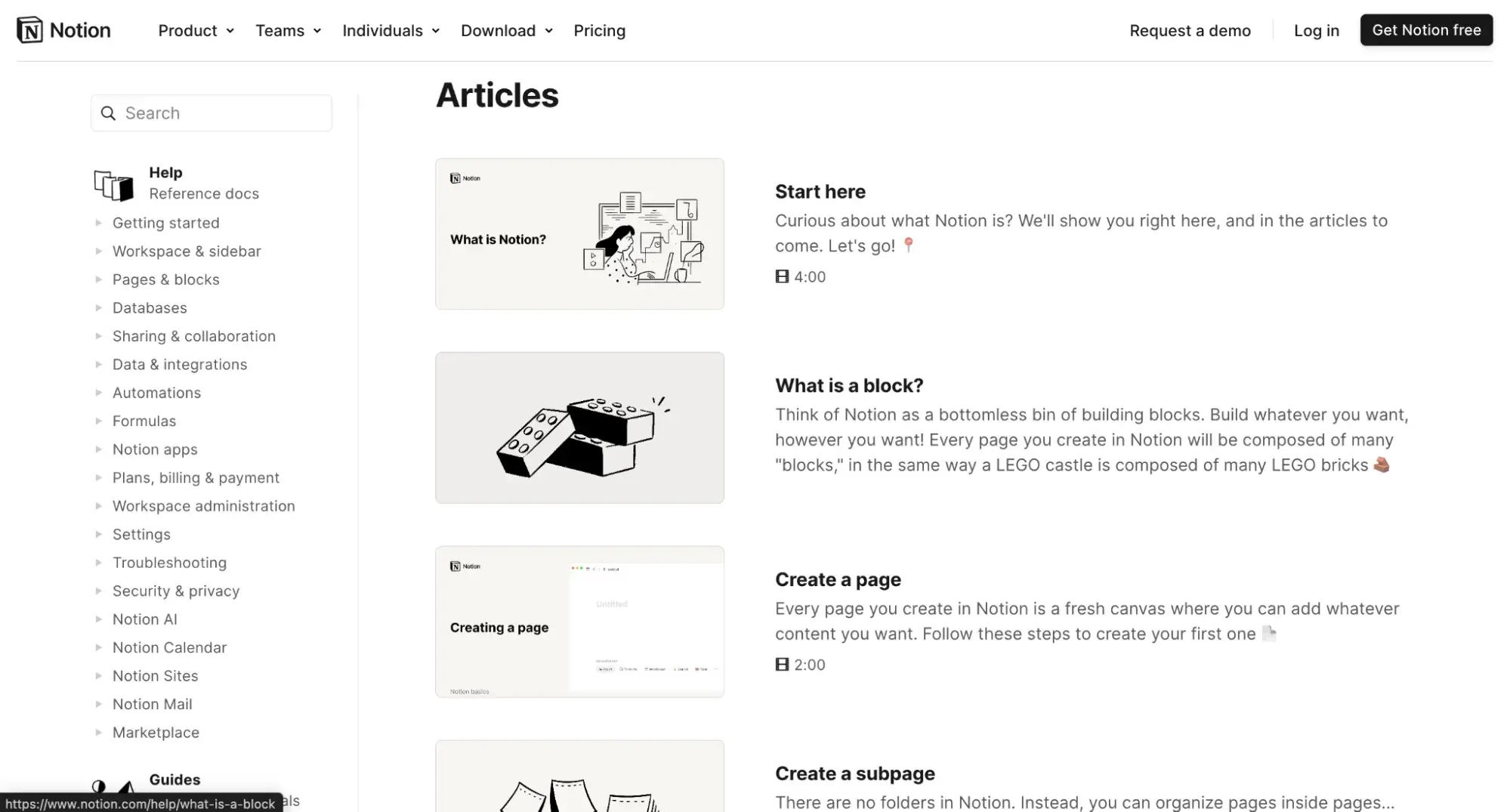 content experience: notions help center and guides