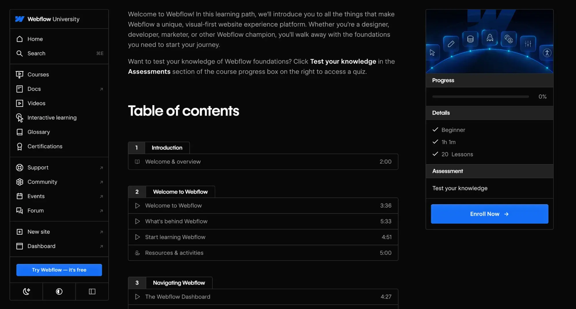 content experience: webflow university