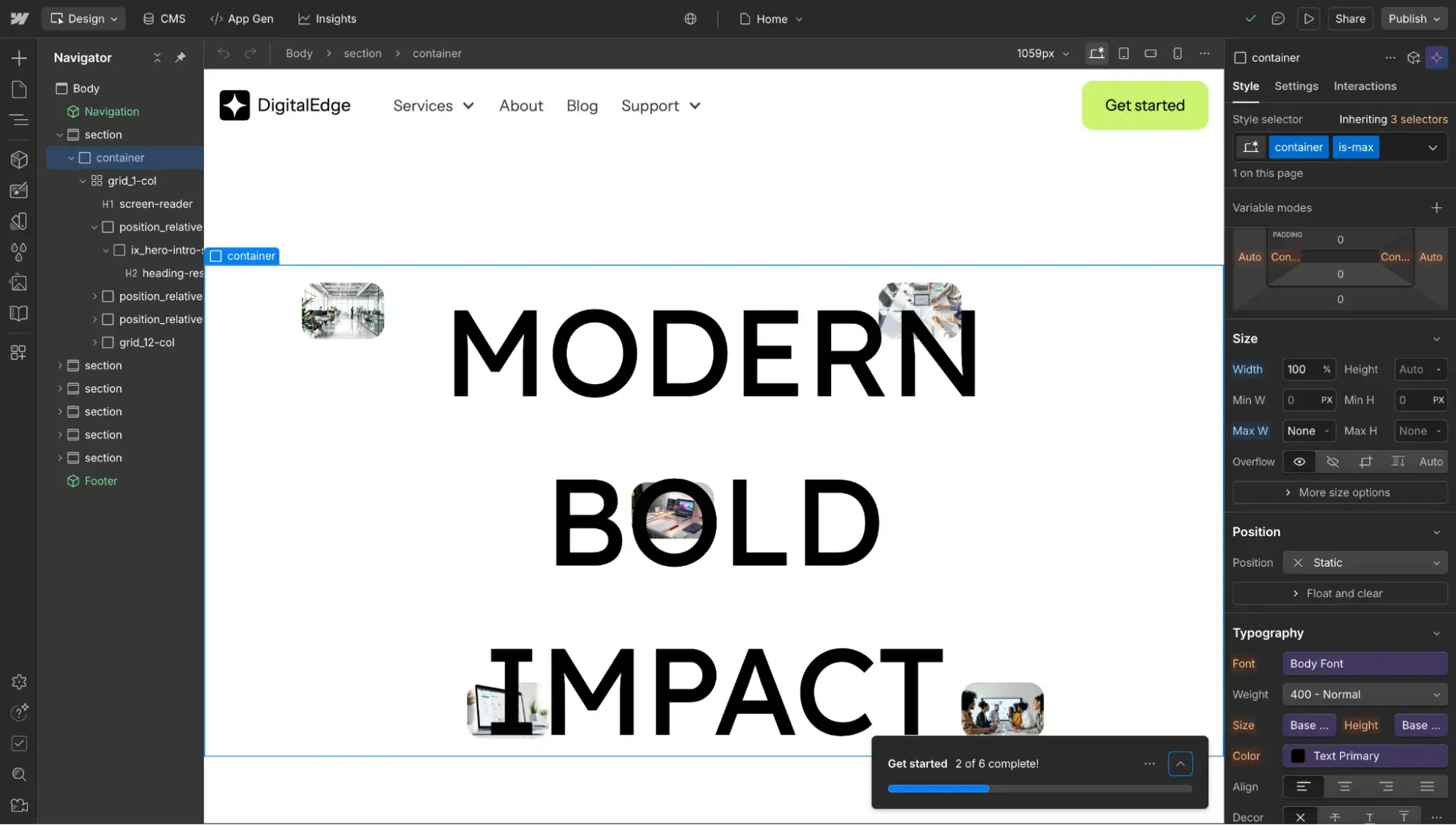 webflow visual editor