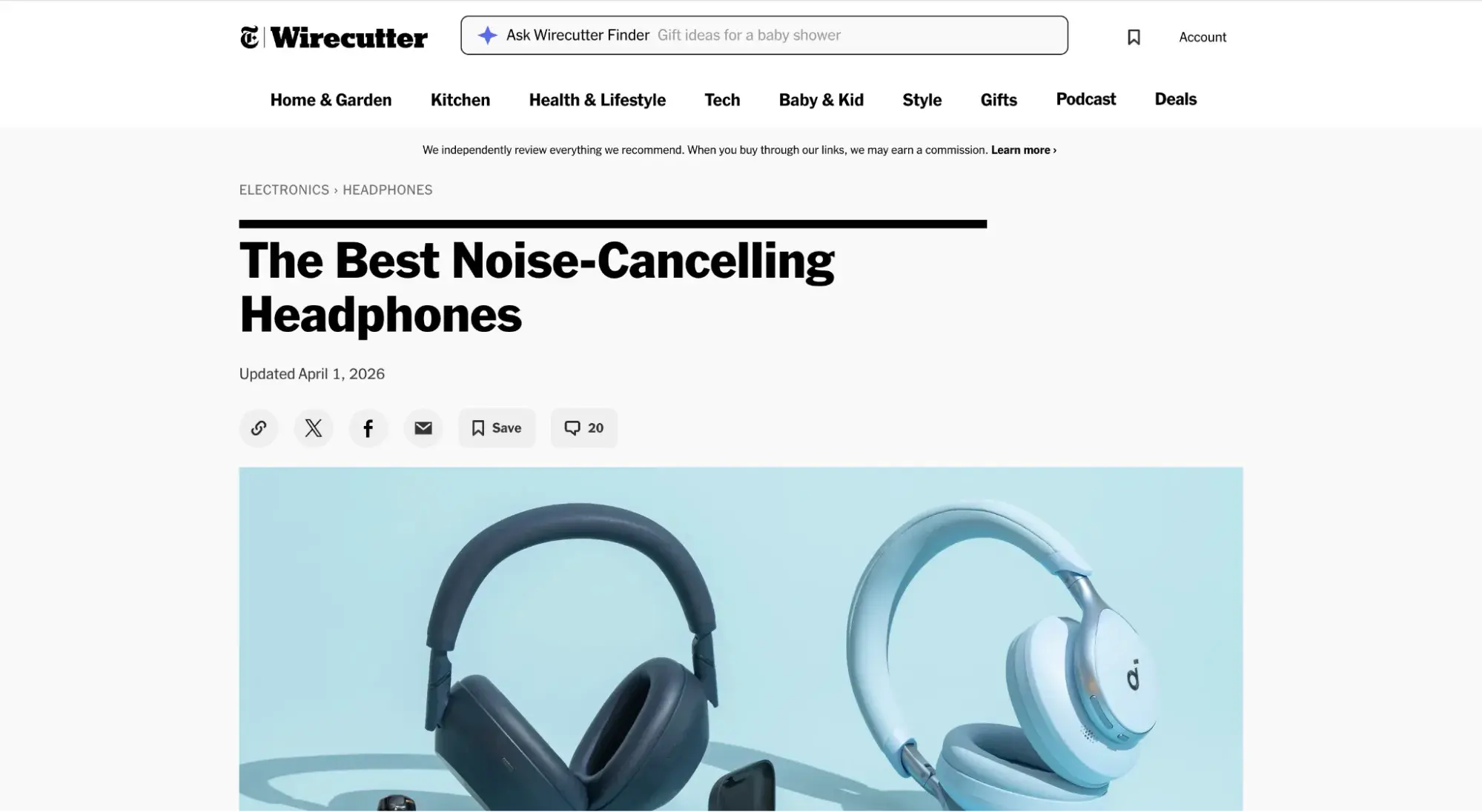 wirecutter’s “the best noise-cancelling headphones” review page — a top example of content marketing vs seo working together