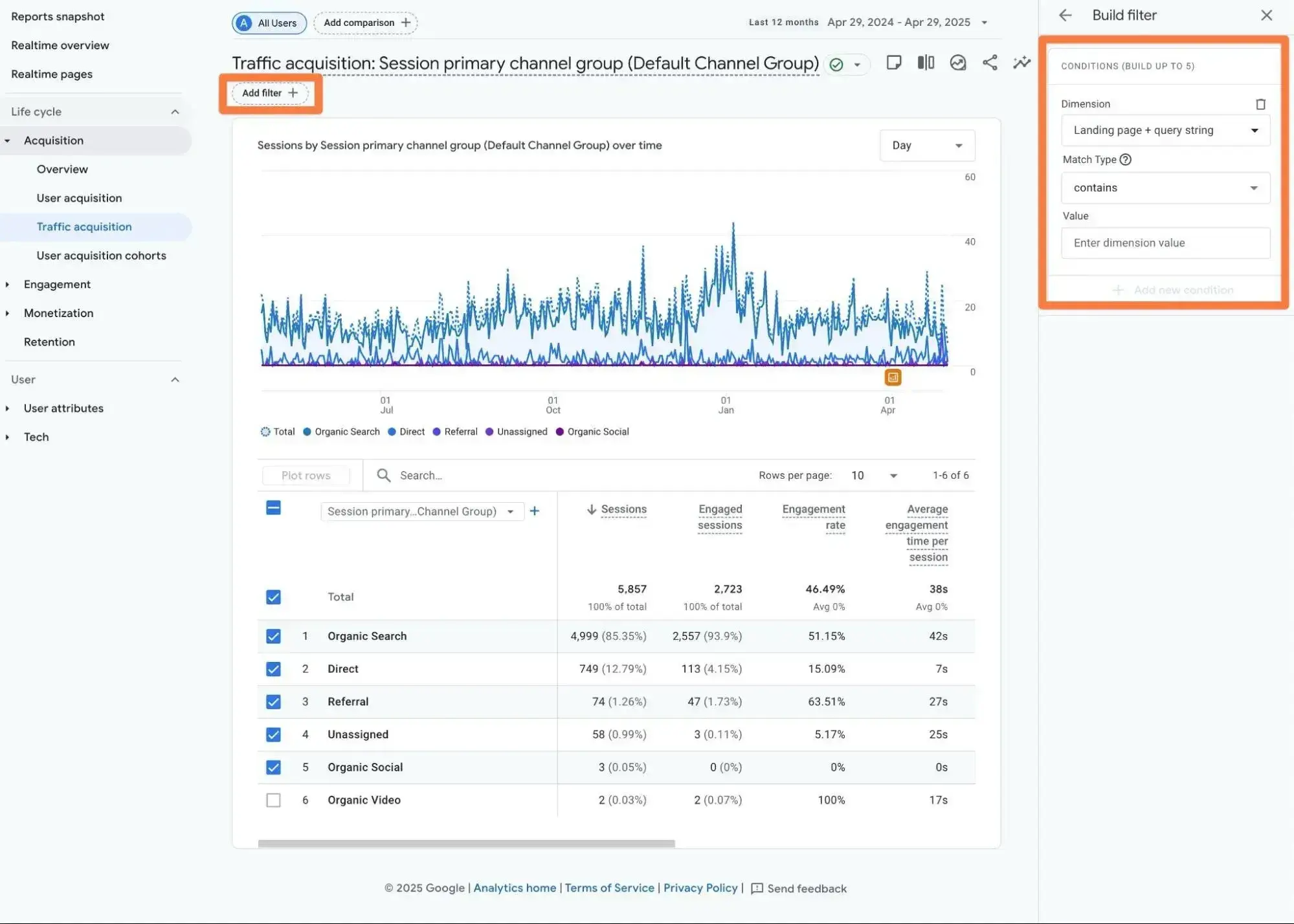 content performance analysis: how to view traffic sources for a specific landing page
