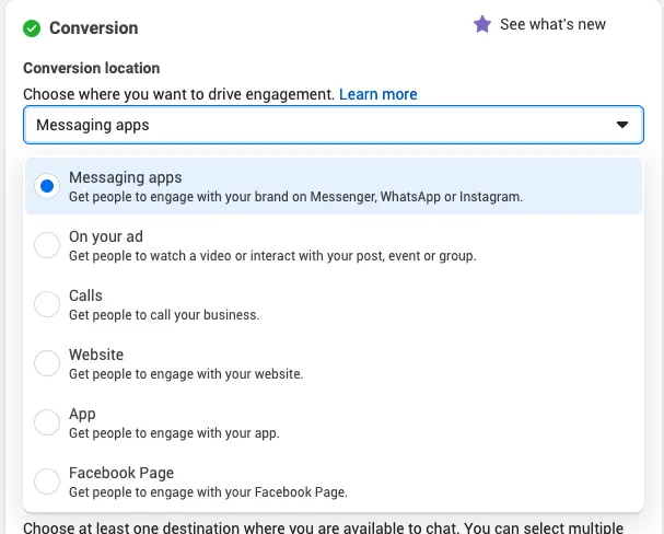 Choose either website or app for your conversion location