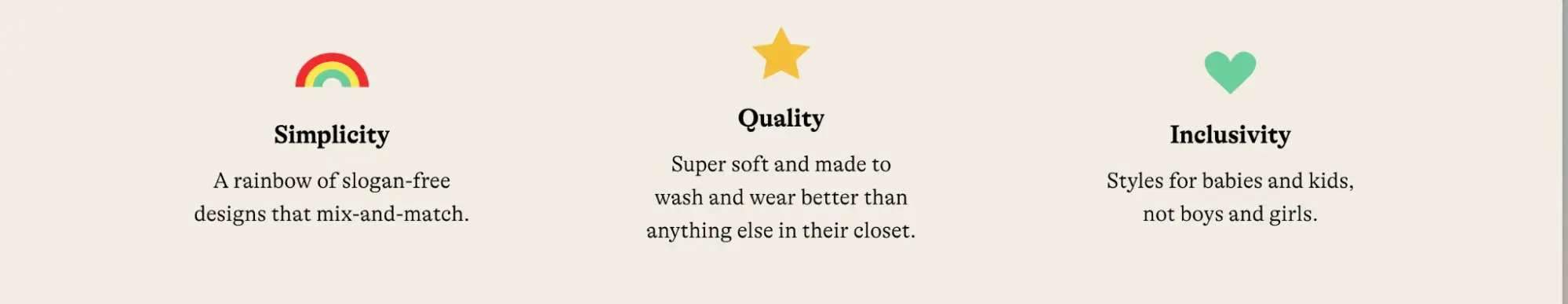 primary copywriting examples  simplicity, quality, inclusivity