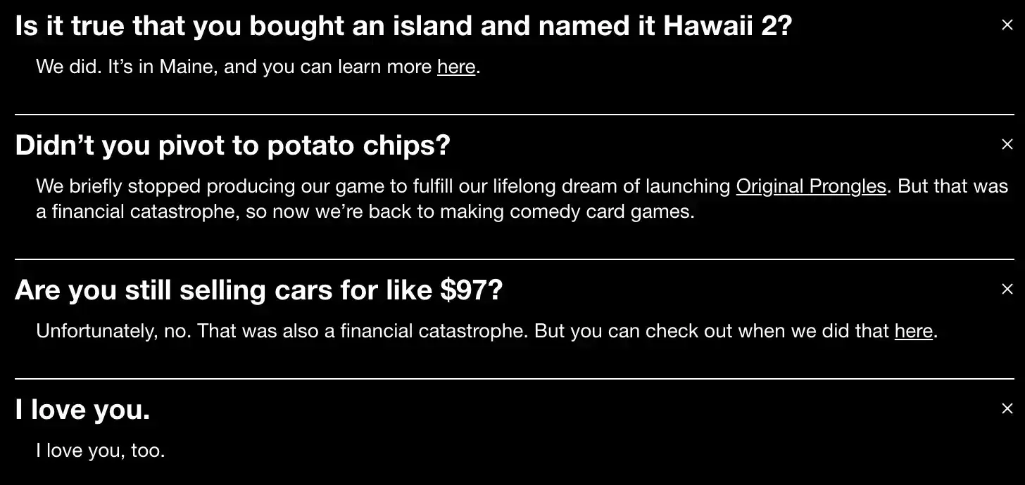 cards against humanity faq answers   copywriting examples