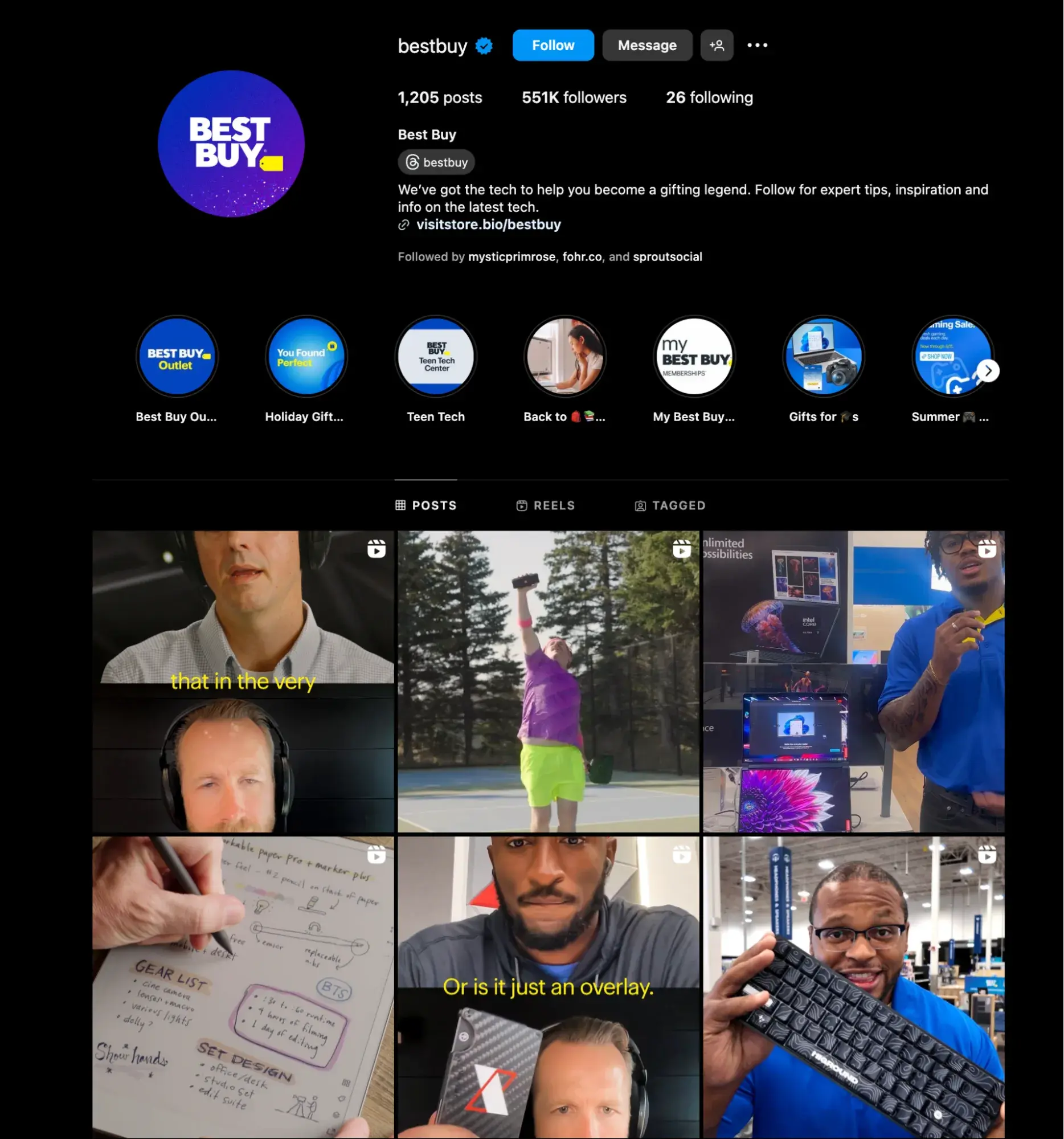 Screenshot of Best Buys Instagram profile