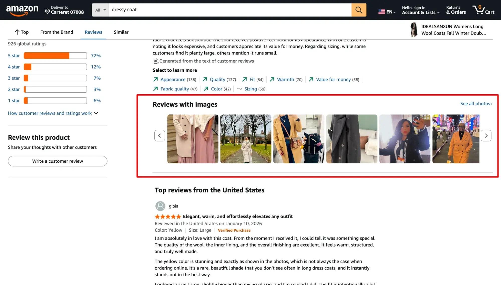 Amazon reviews page with customer-submitted photos highlighted