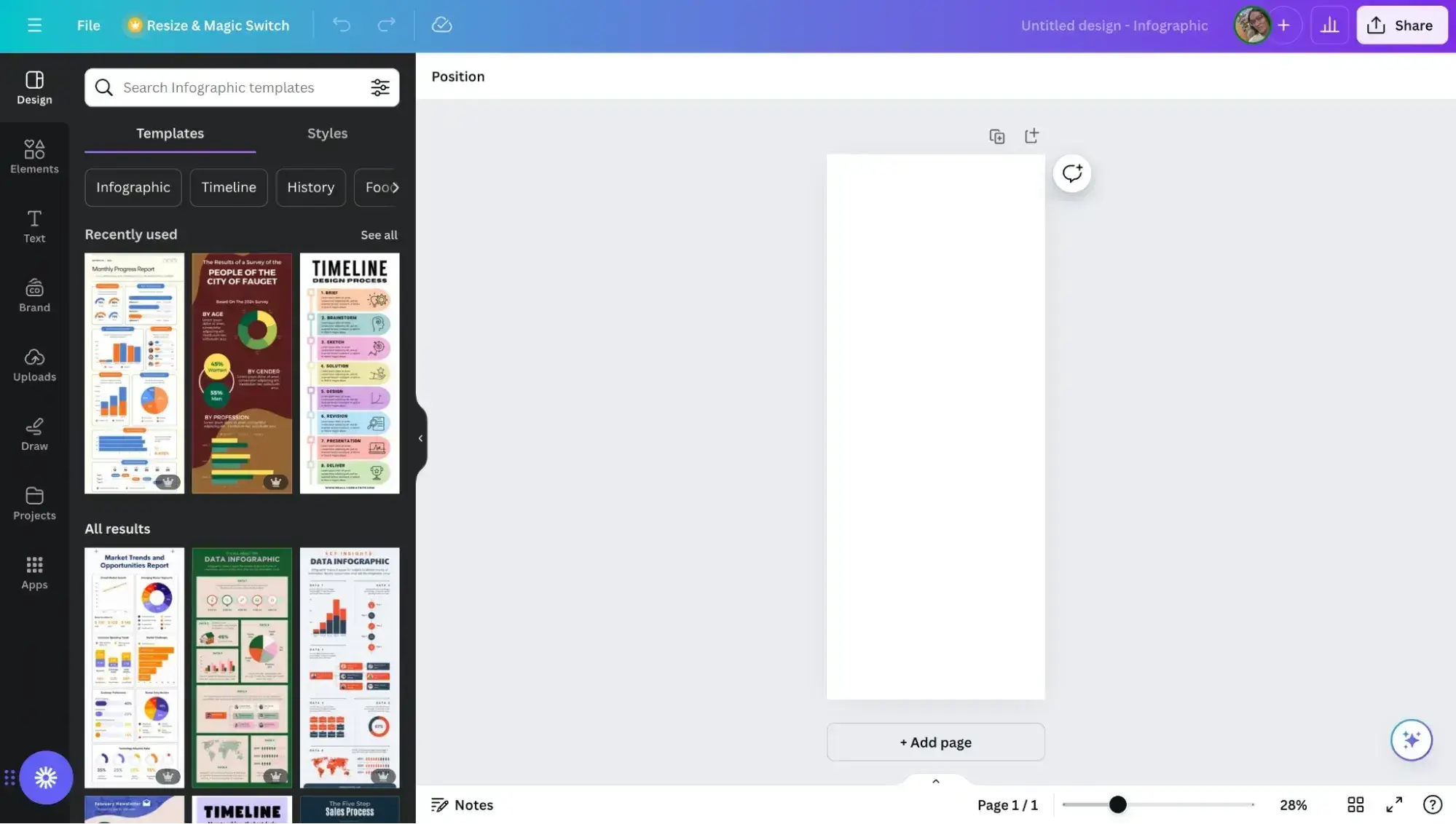 choosing an infographic template in canva