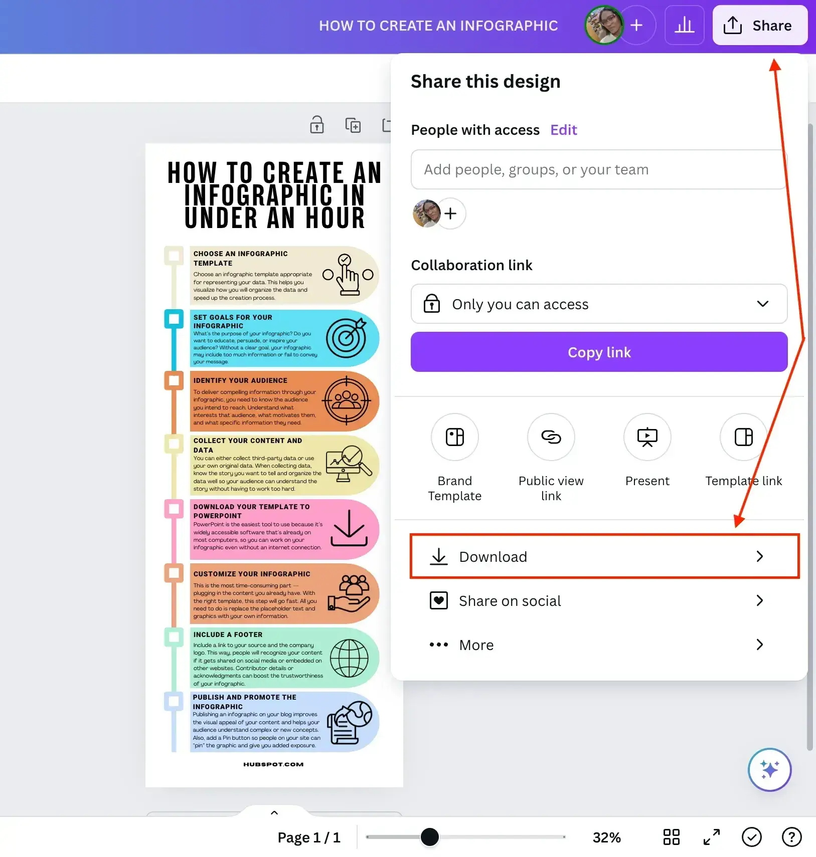 downloading an infographic in canva