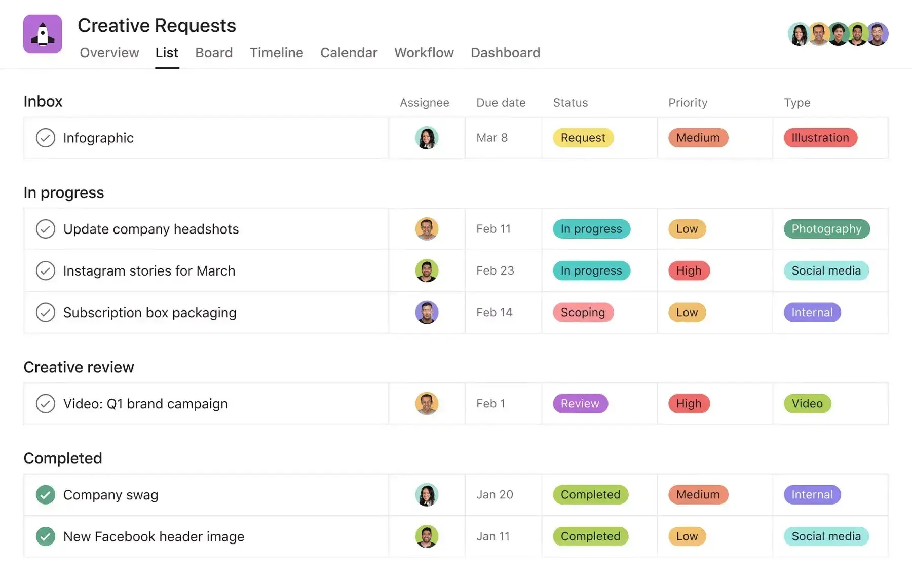 asanas creative requests template.