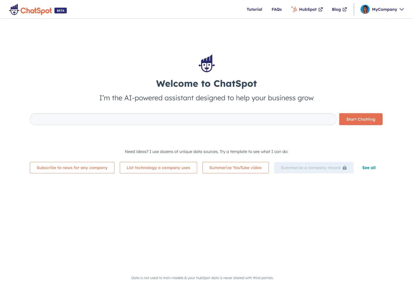 Screenshot of ChatSpot. ̽ѡs AI that integrates with their CRM database.