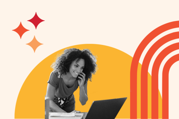 css visibility: image shows a person on a laptop with a phone in their hand 