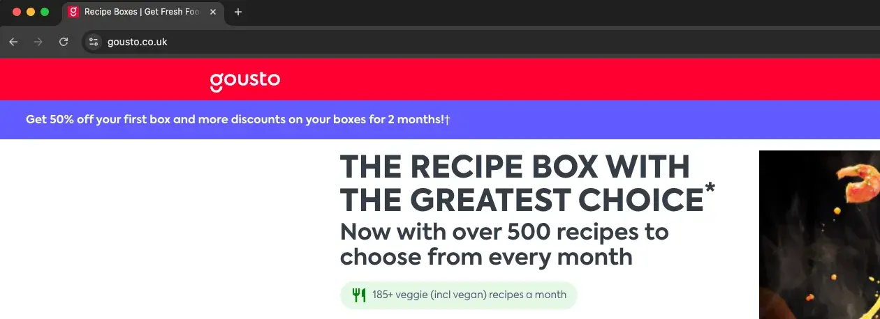 gousto.so.uk website with custom domain in url bar