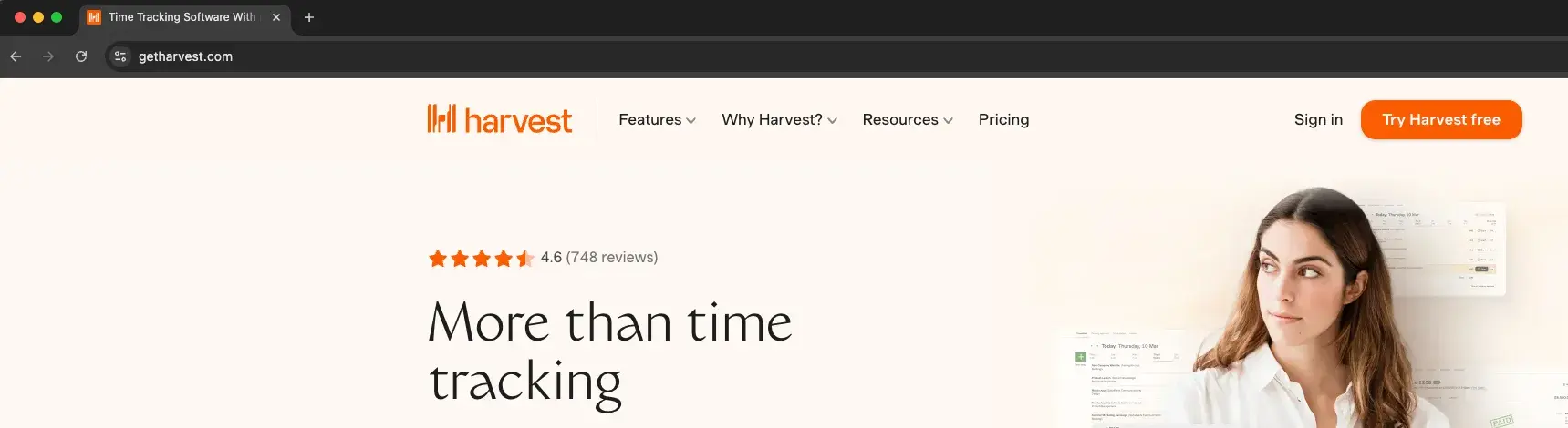 getharvest.com website with custom domain in url bar