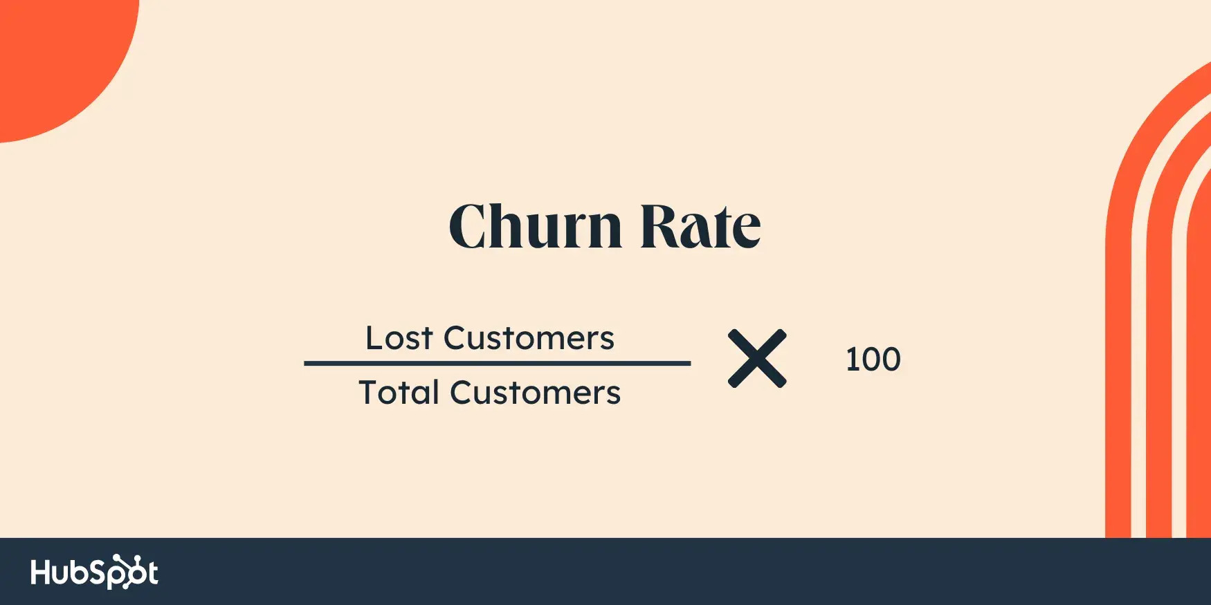 Churn rate = Lost Customers  Total Customers x 100 