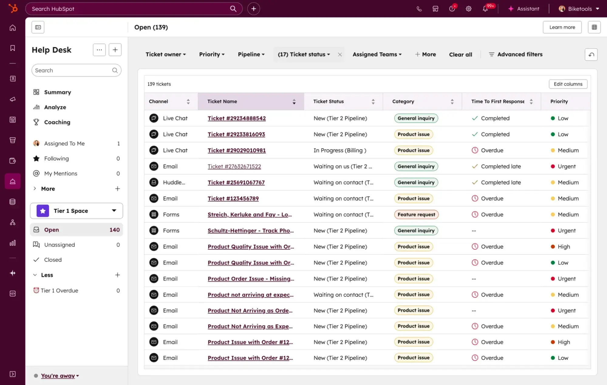 HubSpot Help Desk for customer case management