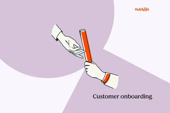 Illustration of hands passing a baton representing customer onboarding handoff