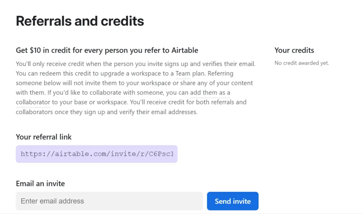 customer referral program: upgrades incentive from airtable