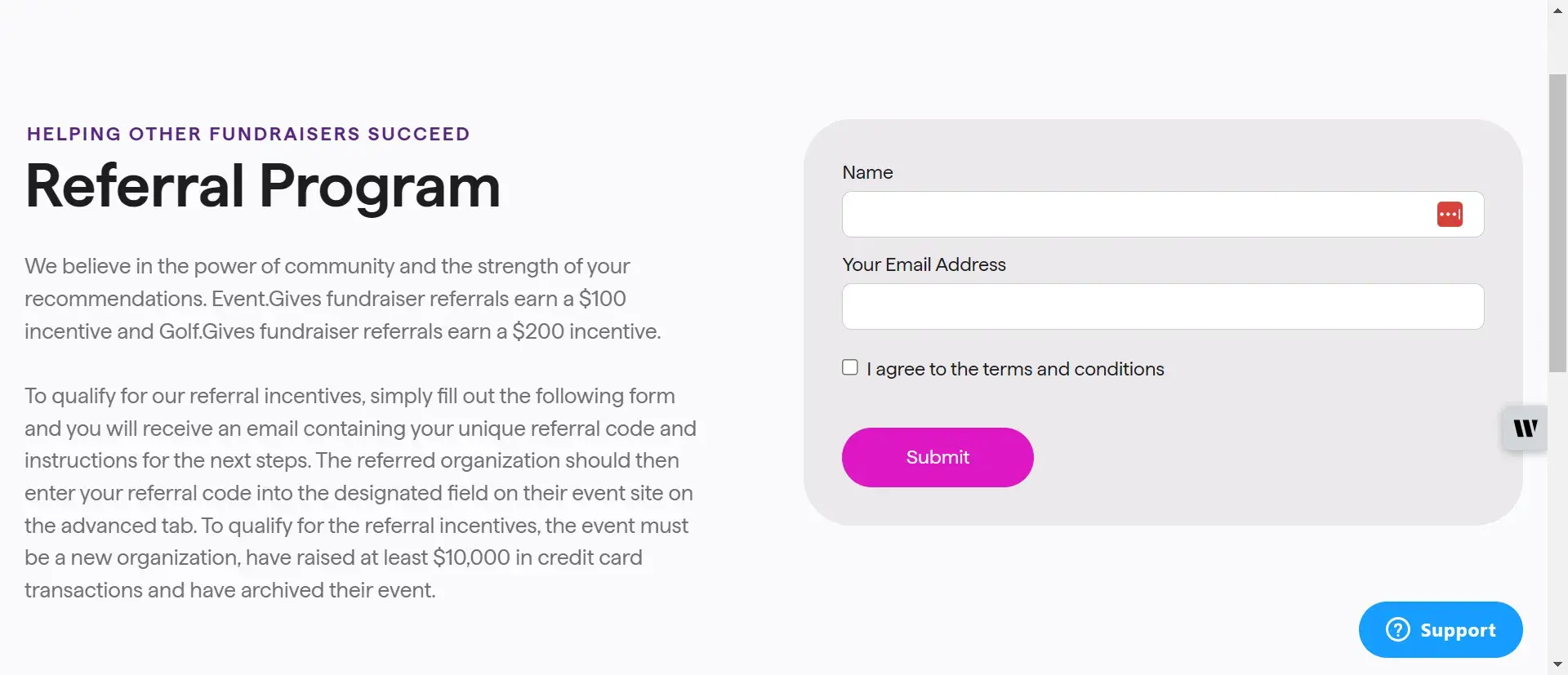 event.gives fundraiser referrals, customer referral program