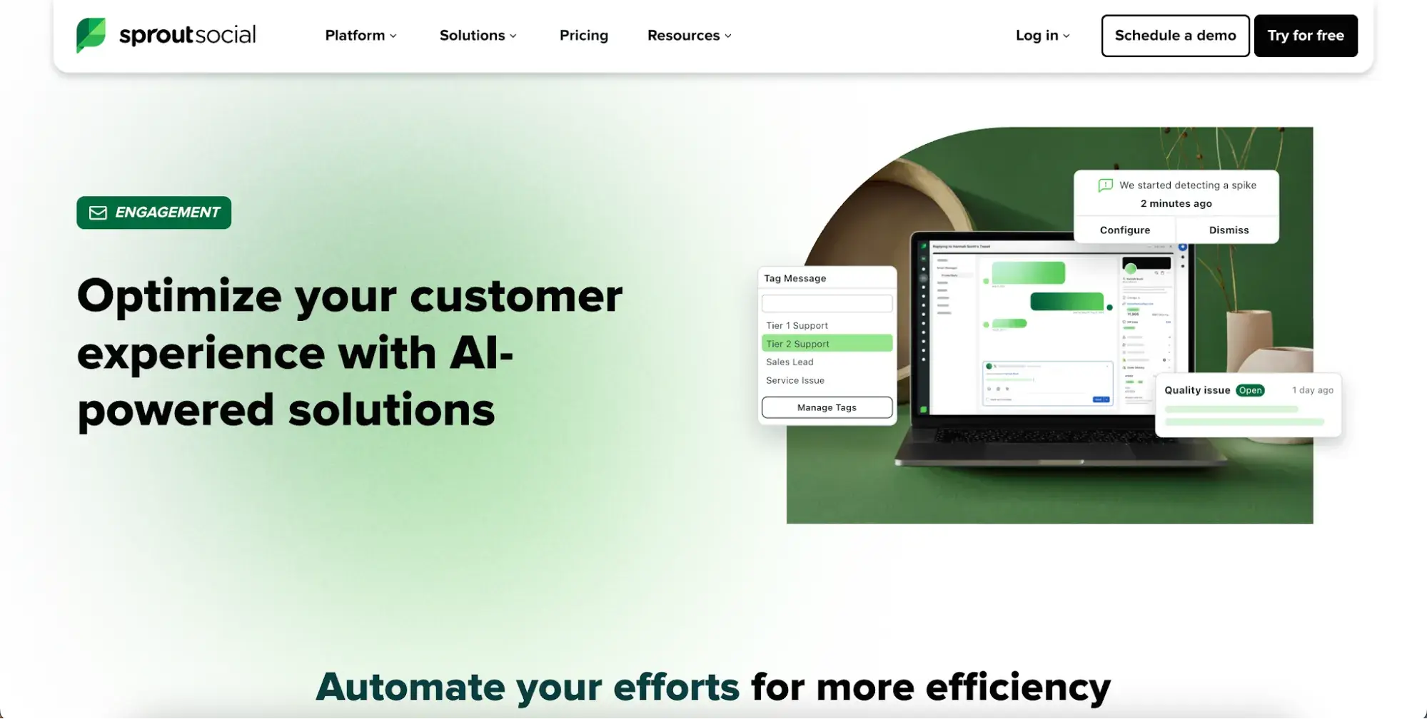 sprout social customer service software engagement homepage