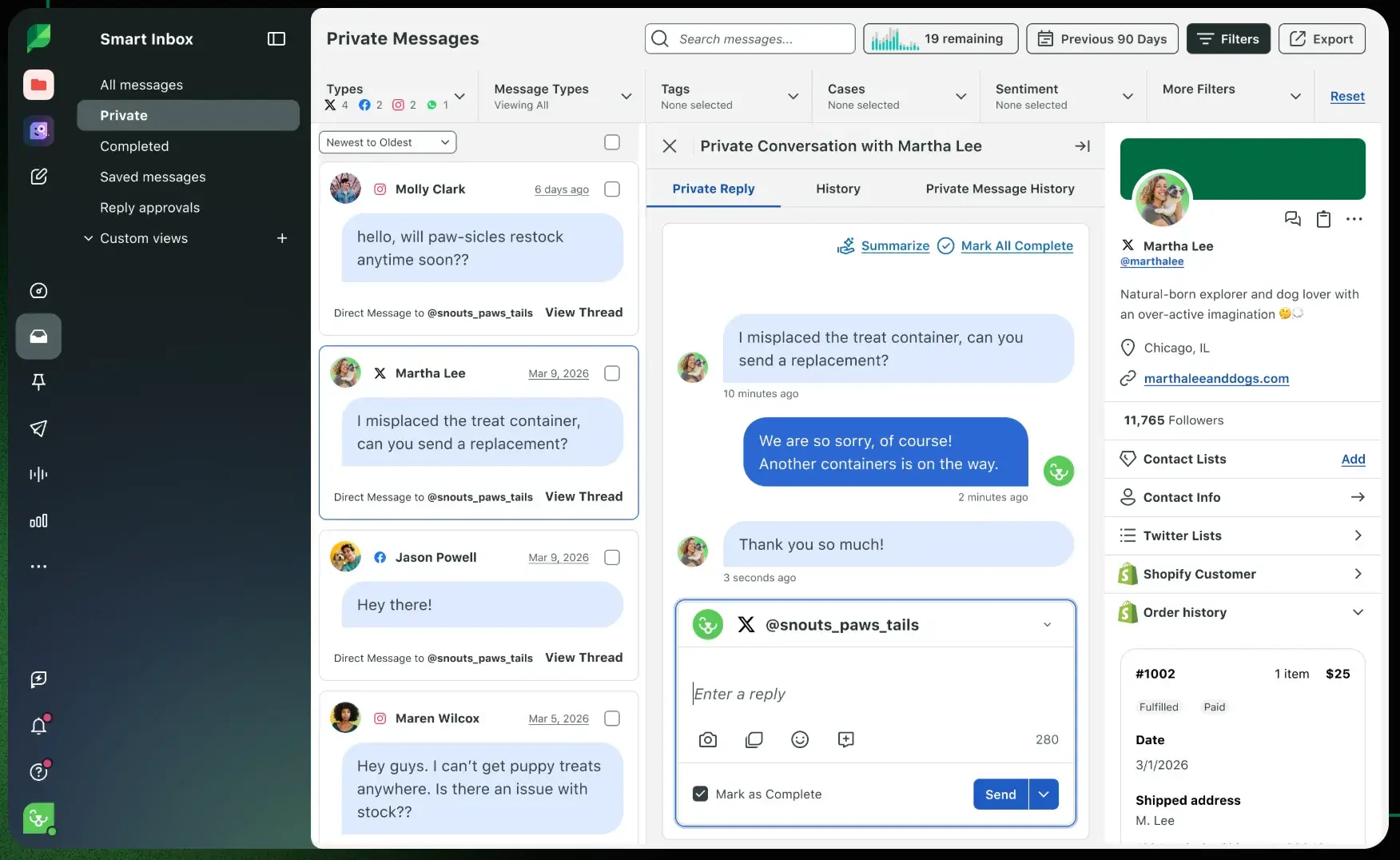 sprout social customer service software smart inbox dashboard