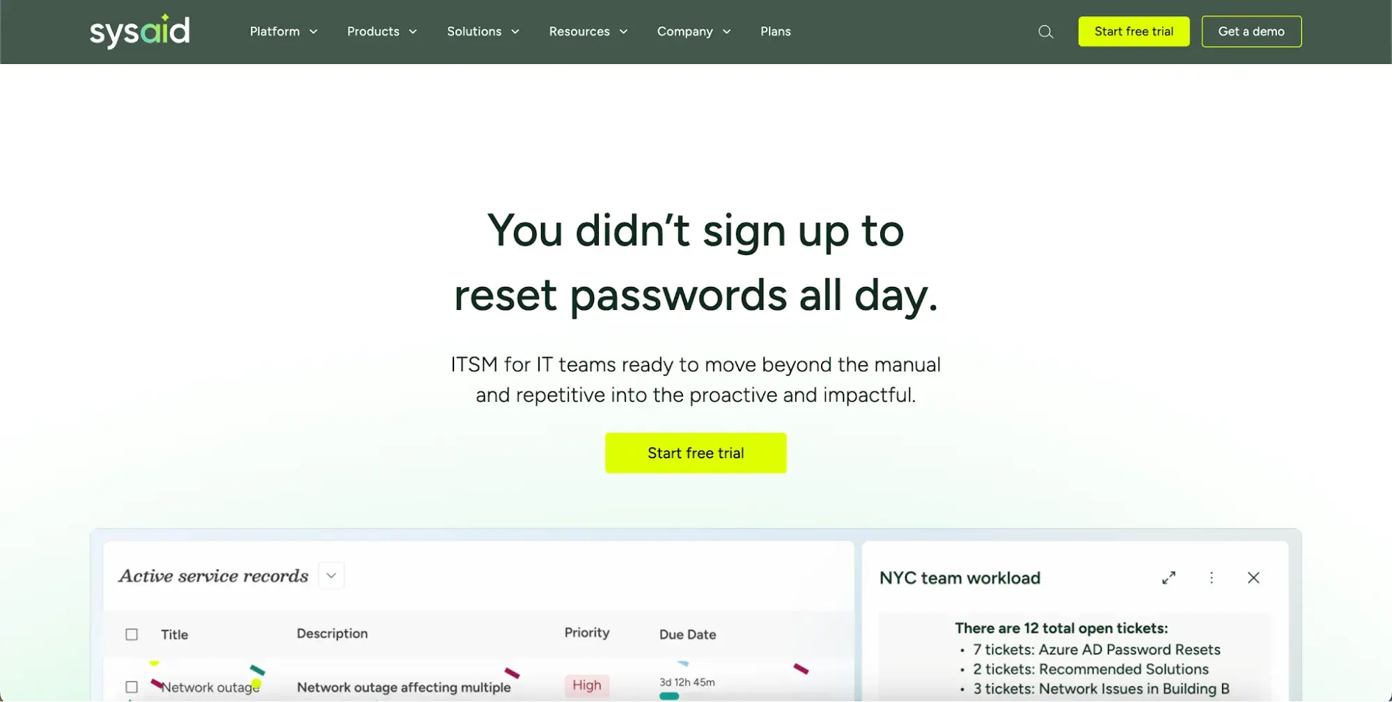 sysaid customer service software itsm homepage