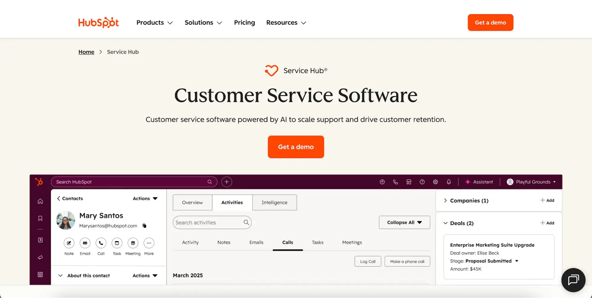 Service Hub customer service software dashboard