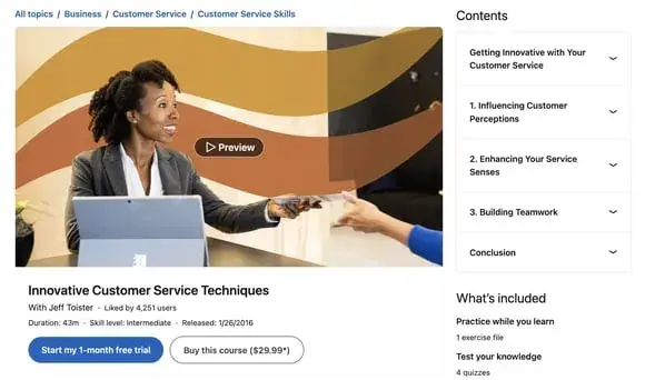 customer service training courses, linkedin learning