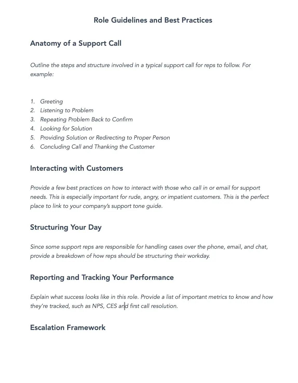 customer service training ideas: support call training template