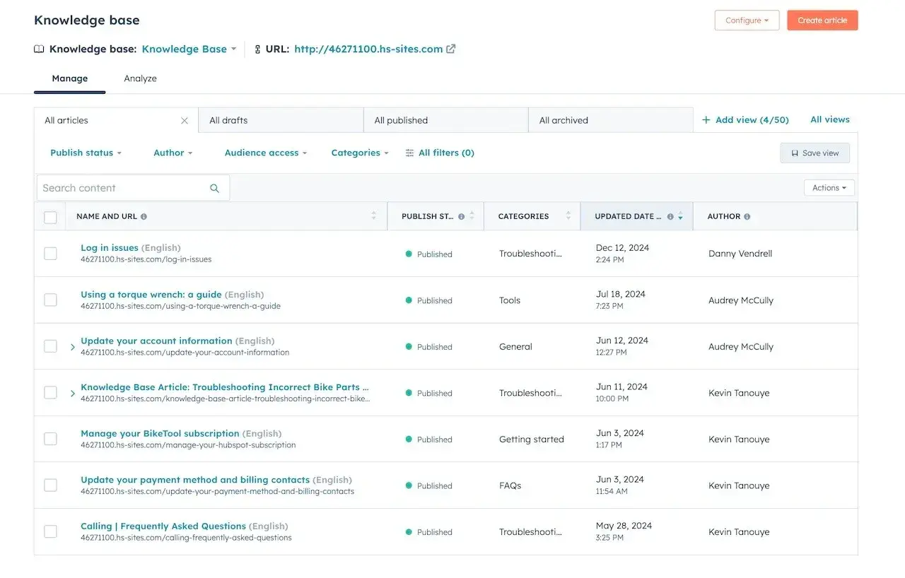 customer success OKRs, knowledge base hubspot