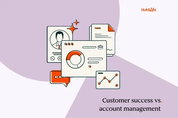 Illustration of customer success vs account management with profile, document, chart, and growth icons