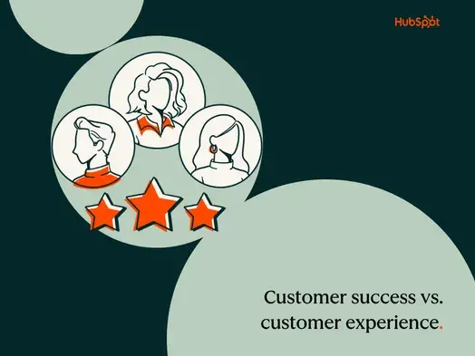 Three illustrated people with orange stars below, representing customer success versus customer experience