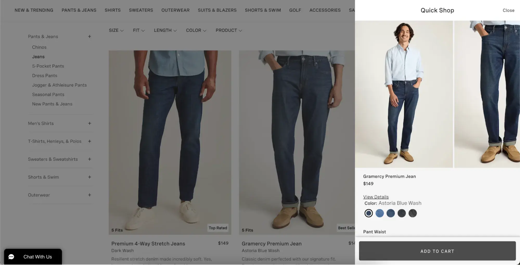 Screenshot showing what happens when you click the BONOBOS quick shop button.