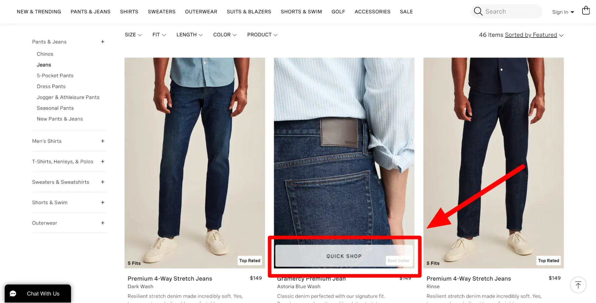 Screenshot showing BONOBOS quick shop button.
