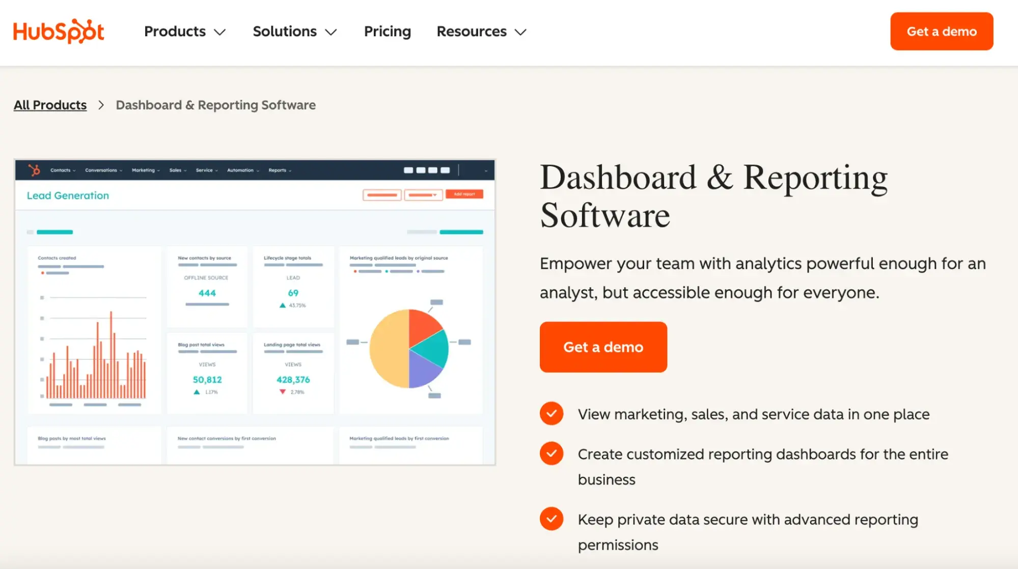 hubspot's dashboard and reporting software