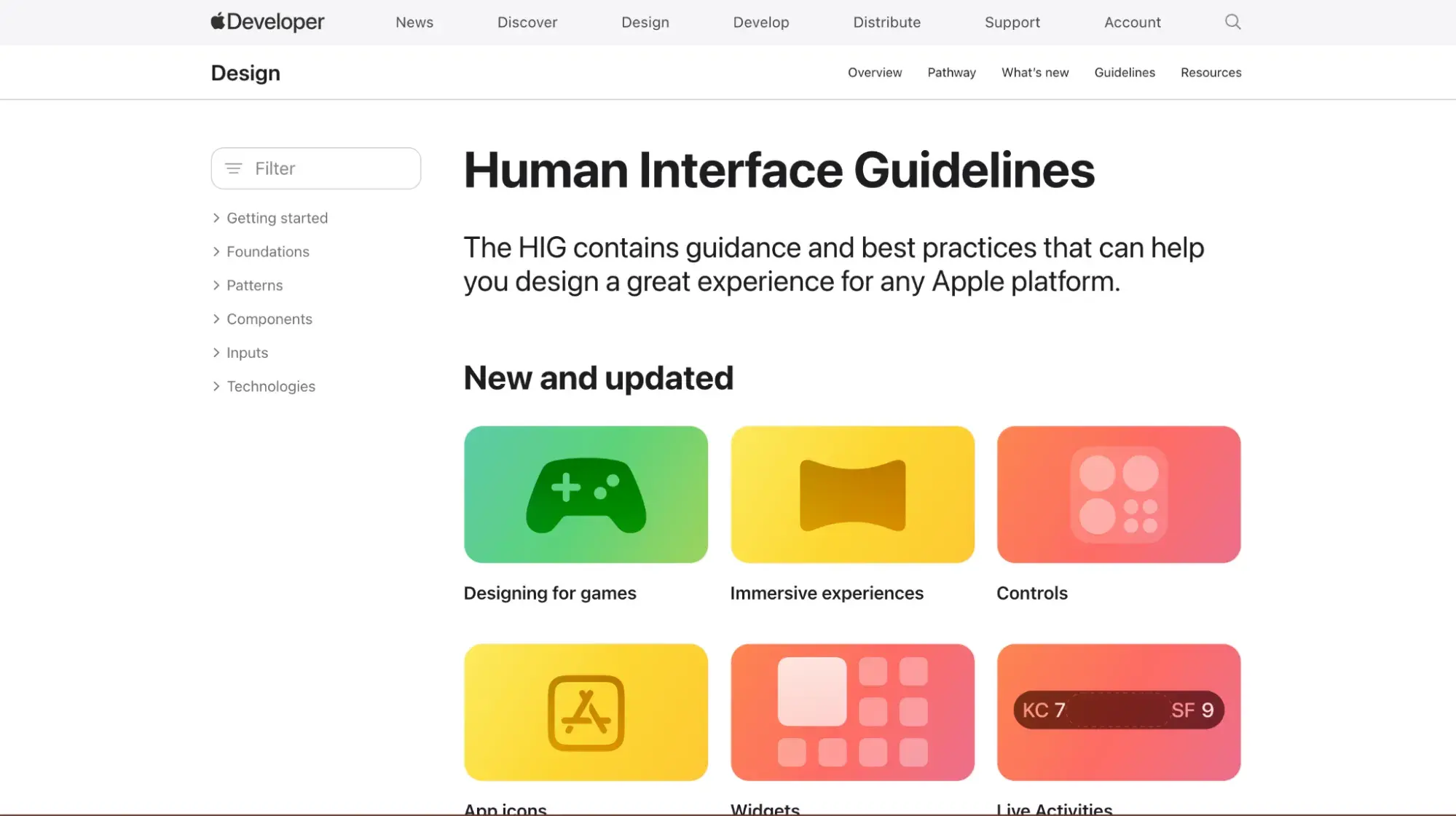 Apple HIG homepage screenshot