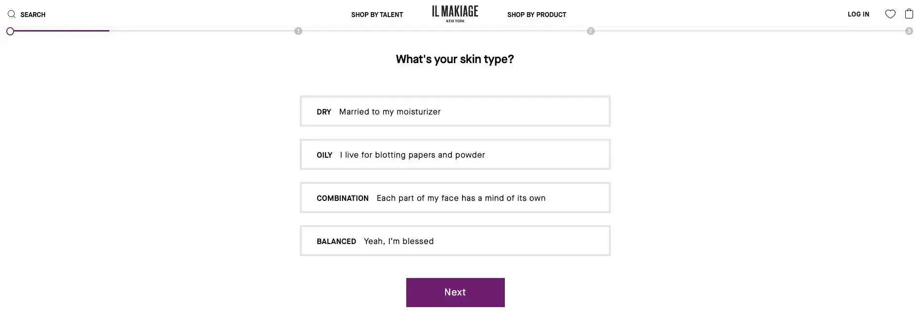 example of a question from il makiages shade match quiz.
