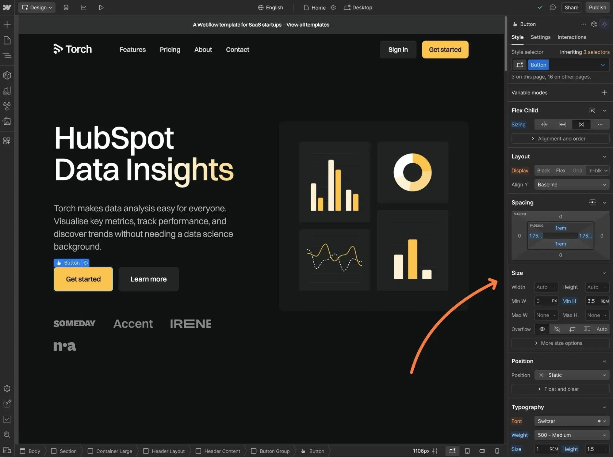webflow offers many different style options