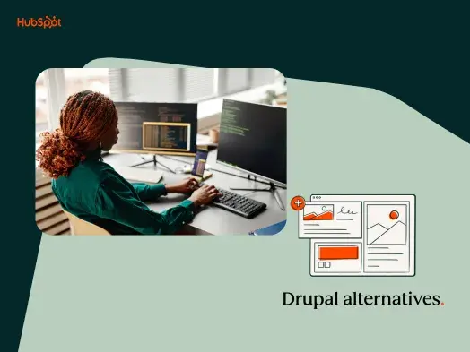 Woman considering Drupal alternatives while sitting at computer